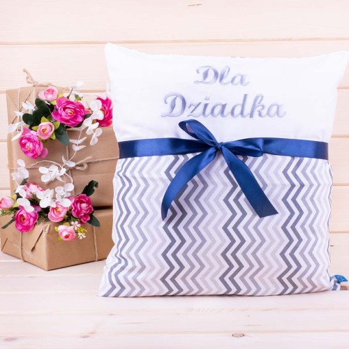 Poduszka „Dla Dziadka” z granatową kokardą – elegancki prezent dla dziadka