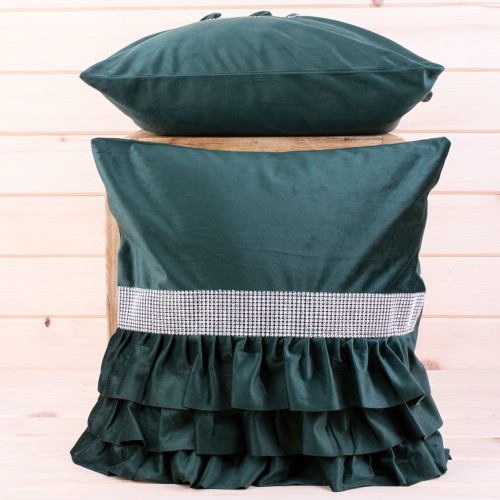 Poszewka ozdobna 40x40 cm Velvet BL32-19 Butelkowa zieleń+falbanki