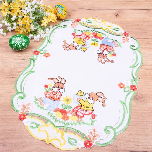Serwetka wielkanocna 30x45 cm DA-E2403 Zajączki biała owal