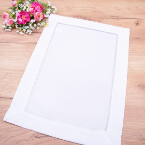 Serwetka STP-002 32x45 cm Biały + srebrna lamówka