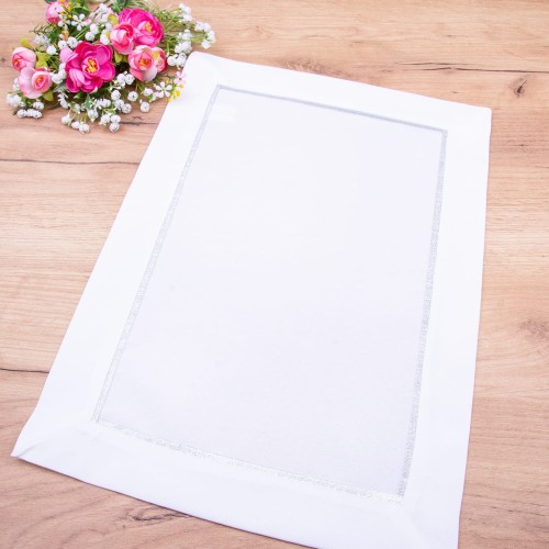 Serwetka STP-002 32x45 cm Biały + srebrna lamówka