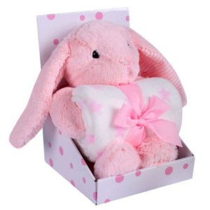 Kocyk + maskotka 75x100 cm Królik róż