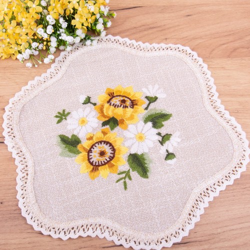 Serwetka haftowana śr 40 cm Żółte słoneczniki