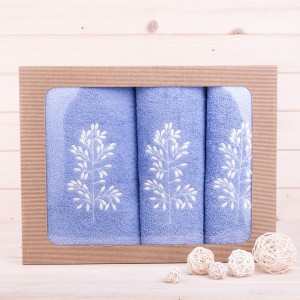 Komplet ręczników 2*50x100 cm + 1*70x140 cm Gałązka niebieski