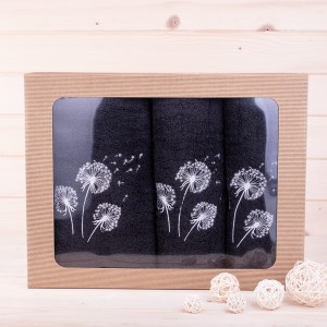 Komplet ręczników 2*50x100 cm + 1*70x140 cm Dmuchawce czarny