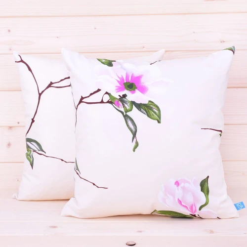 Poszewka z bawełny 40x40 cm Magnolia na kremie