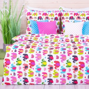 Pościel bawełniana 100x140 cm Kolorowe słoniki