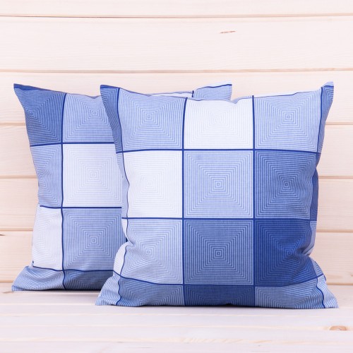 Poszewka z bawełny 40x40 cm Niebieska krata 3D