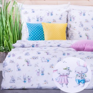 Pościel bawełniana 160x200 cm Zajączki na białym tle 2