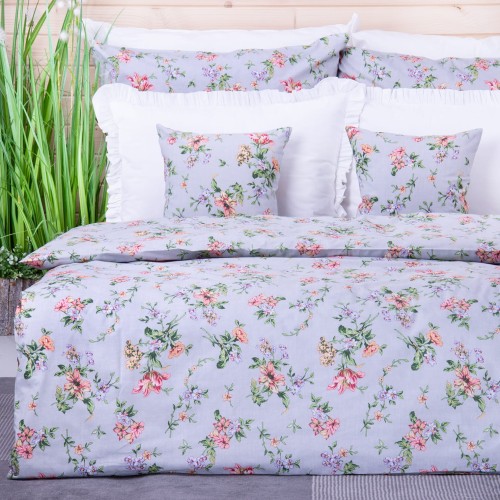 Pościel bawełniana 140x200 cm Liliowiec na szarym