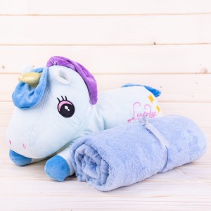 Kocyk + maskotka JEDNOROŻEC błękit