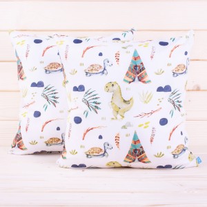 Poszewka z bawełny 40x40 cm Dinozaury i indianie