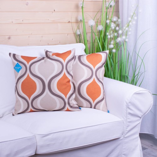 Poszewka ozdobna 45x45 cm Oxford Geometria beż z pomarańczą