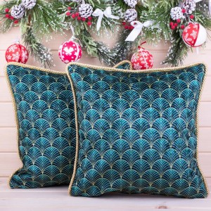 Poszewka świąteczna 45x45 cm Wachlarze na zielonym tle