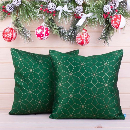 Poszewka świąteczna 45x45 cm J-3 Melos zieleń+złoto