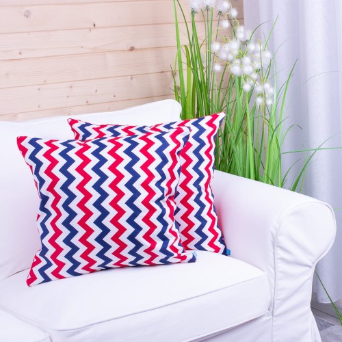 Poszewka ozdobna 45x45 cm MINKY zygzaki czerwono-granatowe