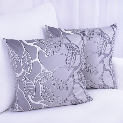 Poszewka ozdobna 40x40 cm Velluto Liście 22109/1006 na szarym tle