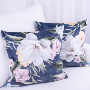 Poszewka ozdobna 40x40 cm Velluto Kwiaty na niebieskim 390928/004