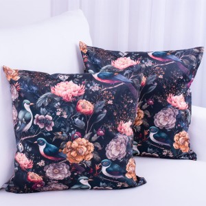 Poszewka ozdobna 45x45 cm Velluto Kwiaty i ptaki Ravena D00171