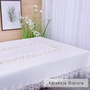 Obrus DA-384 150x260 cm z gipiurą Ecru prostokąt