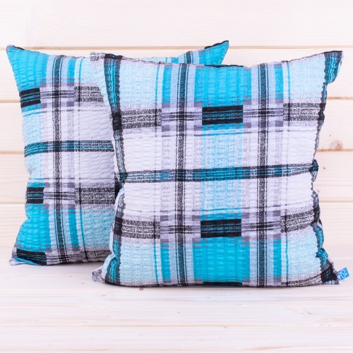 Poszewka z kory 40x40 cm Turkusowa kratka