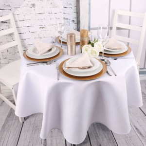 Obrus Konwalia śr 200 cm Biały z białą lamówka