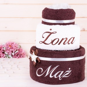 Tort z ręczników 3 poziomy Żona Mąż wzór 32