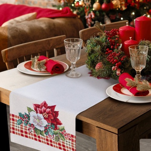 Bieżnik świąteczny gobelinowy 40x100 cm Ostrokrzew i poinsencja