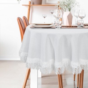 Obrus Jasper śr 120 cm Biały z frędzelkami