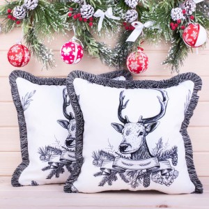 Poszewka świąteczna 40x40 cm Święta Renifer+frędzle