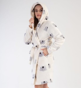 Szlafrok damski SOFT 303067 rozm: L szare misie na kremowym tle