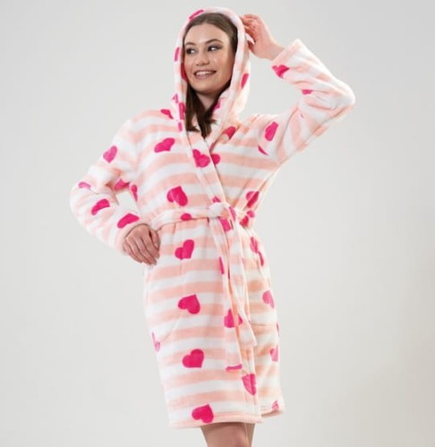 Szlafrok SOFT 202118 rozm: S Różowe serduszka