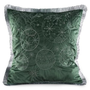 Poszewka świąteczna 45x45 cm Bombki Ciemna zieleń + srebro 118B