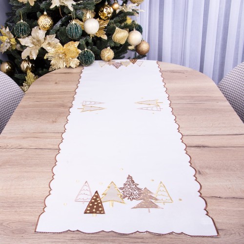 Pas świąteczny 40x140 cm Choinki na kremie 068
