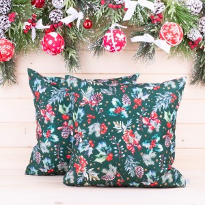 Poszewka świąteczna 45x45 cm Jarzębina na zieleni D00164/NIW/001