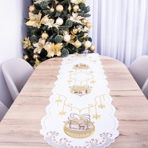 Pas świąteczny haftowany 40x200 cm YM30273 Bombka złota