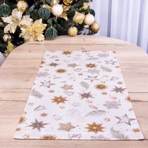 Bieżnik 40x85 cm wzór 22381/1001 gwiazdki na kremowo-złotym tle
