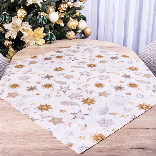 Serweta świąteczna 85x85 cm wzór 22381/1001 gwiazdki na kremowo-złotym tle