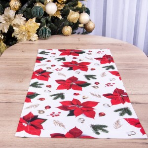 Bieżnik 40x85 cm wzór 22378/1001 czerwona gwiazda betlejemska na białym tle Oxford