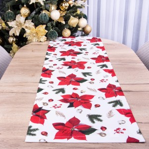 Pas świąteczny 40x180 cm wzór 22378/1001 czerwona gwiazda betlejemska na białym tle Oxford