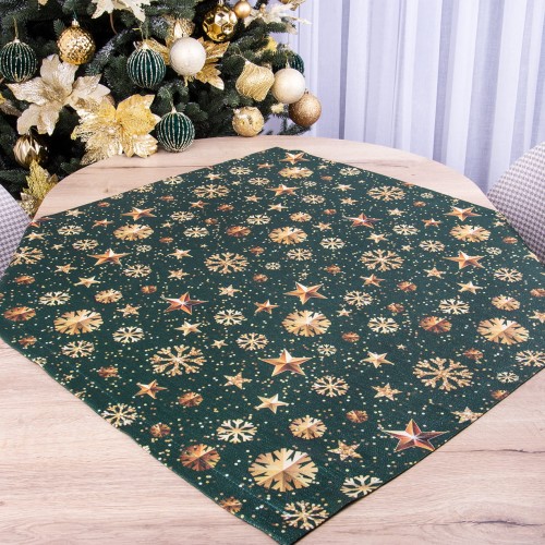 Serweta świąteczna 85x85 cm wzór 22385/1002 śnieżynki na błyszczącym zielonym tle