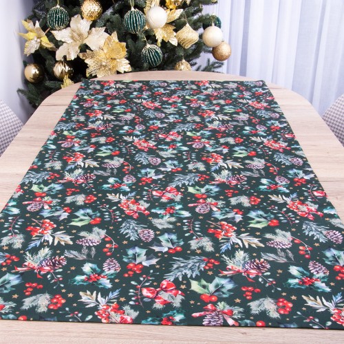 Bieżnik 60x120 cm wzór D00164 Jarzębina na zielonym tle