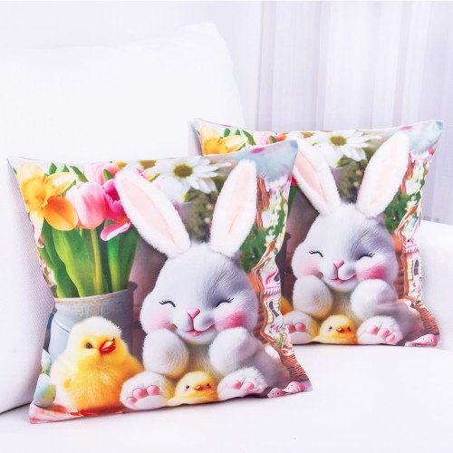 Poszewka wielkanocna 40x40 cm Wielkanocny zajączek z uszami 3D wzór 1