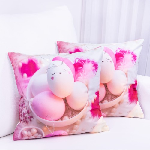 Poszewka wielkanocna Foto 40x40 cm Różowe pisanki i piórka