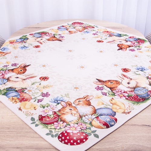 Serweta wielkanocna gobelinowa 90x90 cm Wielkanocne zajączki wzór 2