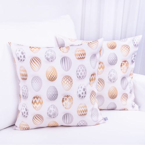 Poszewka wielkanocna 40 × 40 cm z dekoracyjnym motywem kolorowych pisanek.