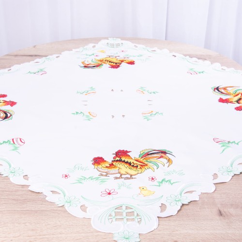 Serweta wielkanocna 85x85 cm GJ001 Koguty biała