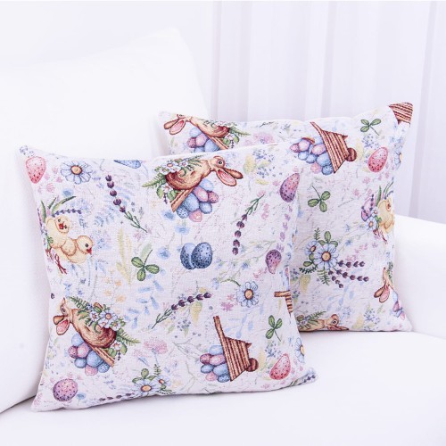 Poszewka wielkanocna gobelinowa 42x42 cm Zajączki i kurczaki