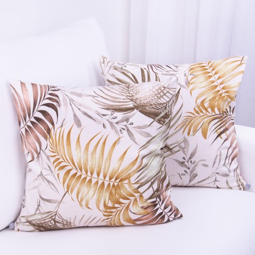Poszewka ozdobna 40x40 cm Velvet amore Liście 400738/102 w odcieniach beżowo-brązowych