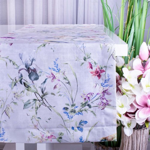 Pas SOFT 40x120 cm 410026/001 Kwiaty i ptaszki na jasnoszarym tle